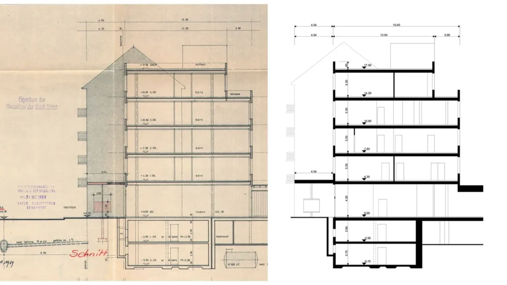 Digitalisierung eines Architekturplans in CAD durch CAD Zeichner Schweiz